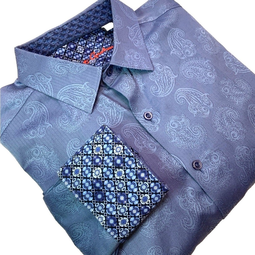 Robert Graham Long Sleeve Button Up Shirt Flip Cuff Men's L‎ Blue Paisley